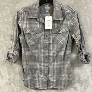 Carhartt Shirt Women’s S Gray‎ Plaid Button Up Roll Tab Long Sleeve Collared